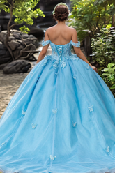 Exquisite Off-Shoulder Ball Gown with 3D Butterfly Appliques Quinceanera & Prom Party Dress for Sweet 16